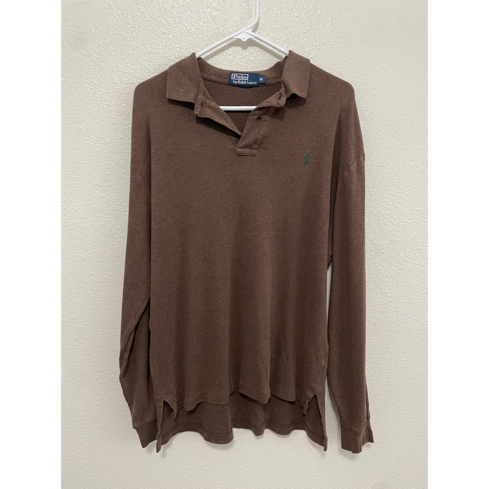 Polo Ralph Lauren Polo Shirt Mens M Brown Good Long Sleeve Embroidered Logo